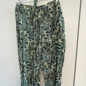 Green Print Cotton wide-leg pants
